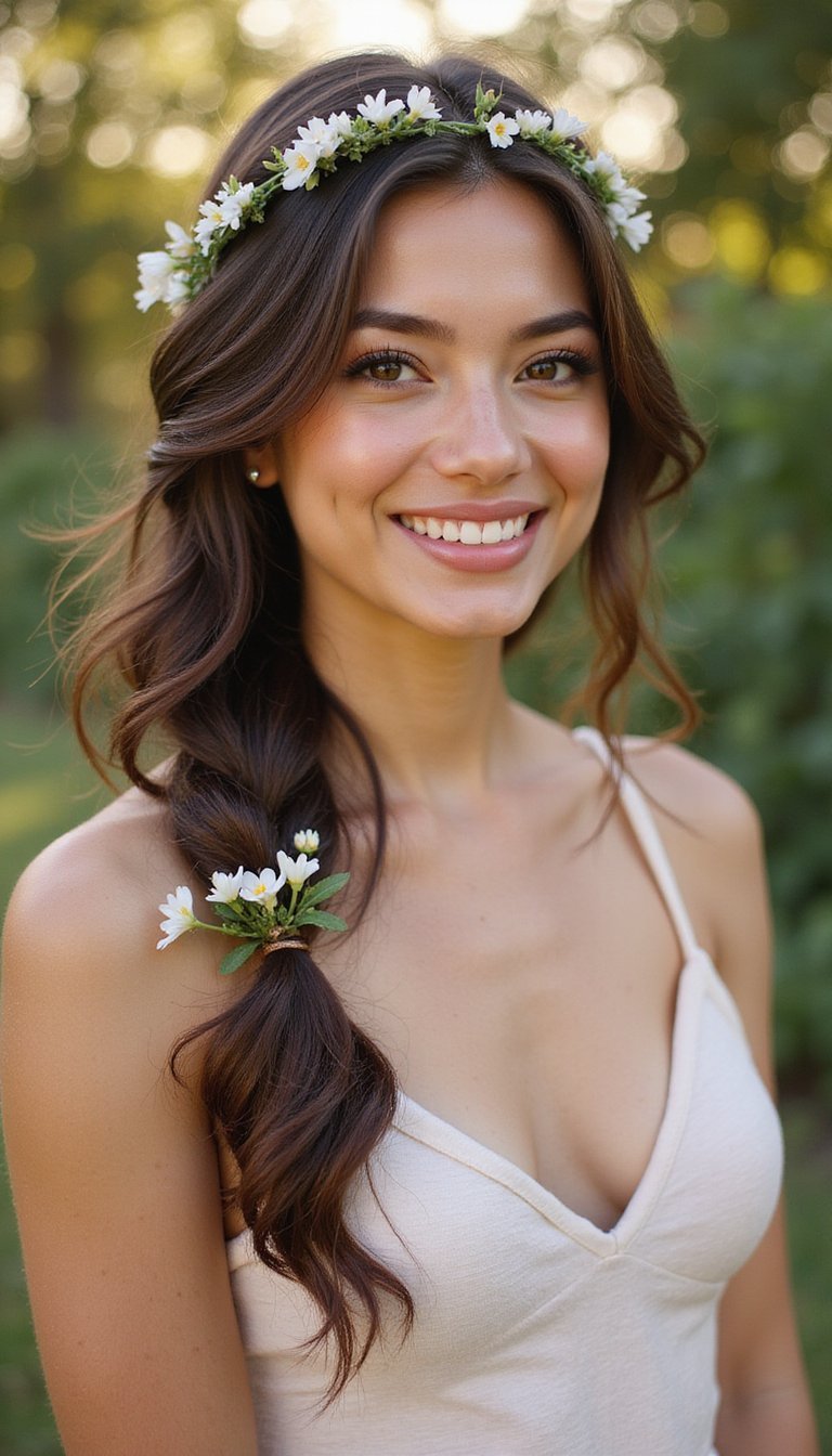 Side Halo Braid With Floral Accessories