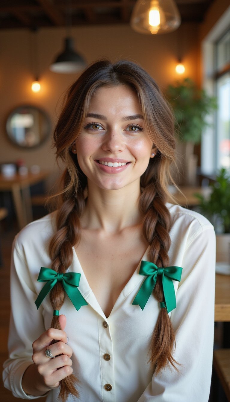 Double Fishtails Tied With Kelly Green Ribbon