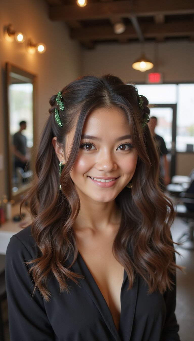 Faux Hawk Braids Sprinkled With Green Glitter