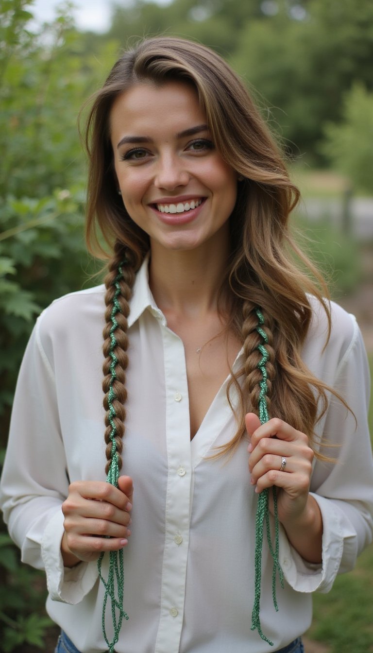Waterfall Braid Threaded With Metallic Green Cord